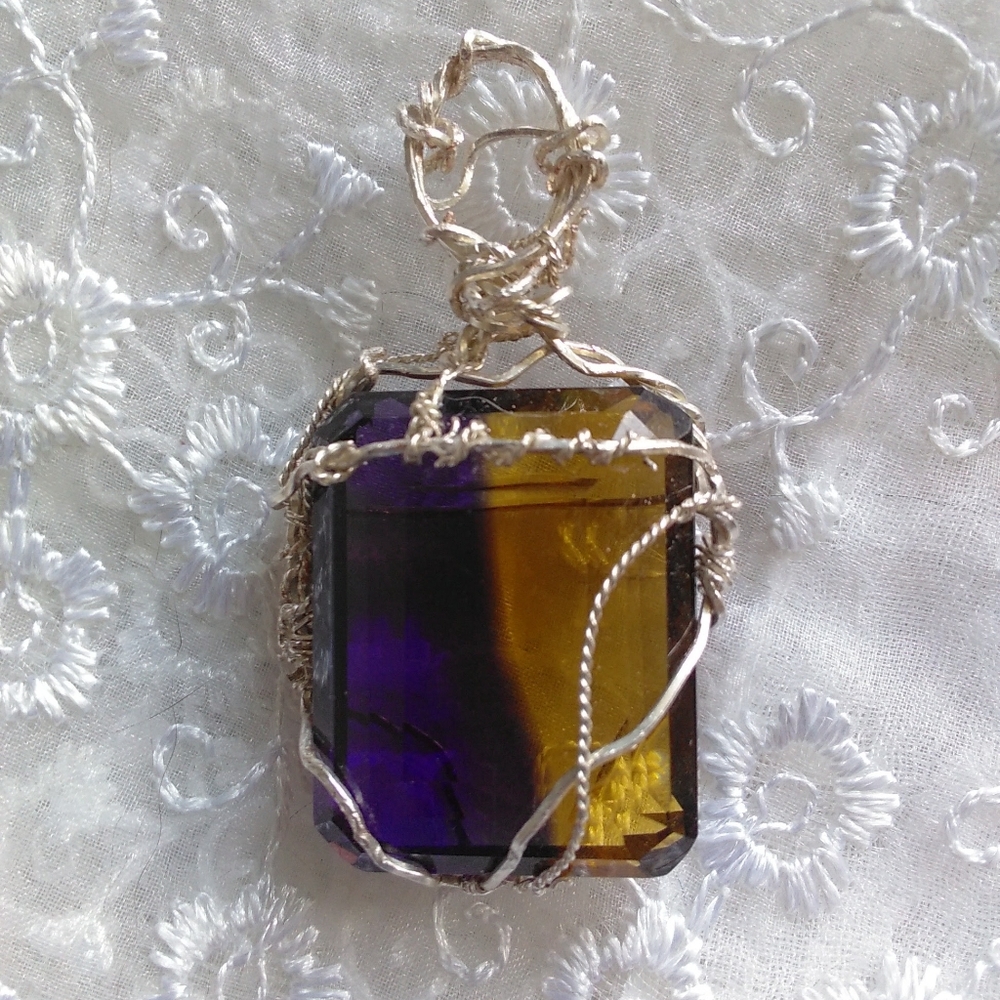 Rare Natural Ametrine 63.20 CT SS Wire Pendant
